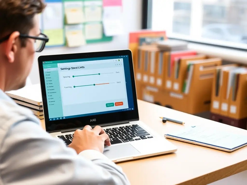 A school administrator setting spending limits on IcsCards One, demonstrating the platform's ability to control and monitor expenses effectively.